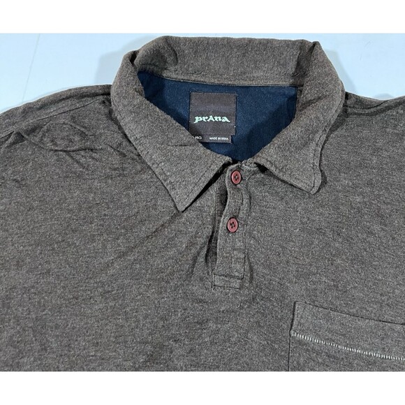 PrAna Long Sleeve Brown Polo Shirt Chest Pocket Men's Size Large - Picture 7 of 11